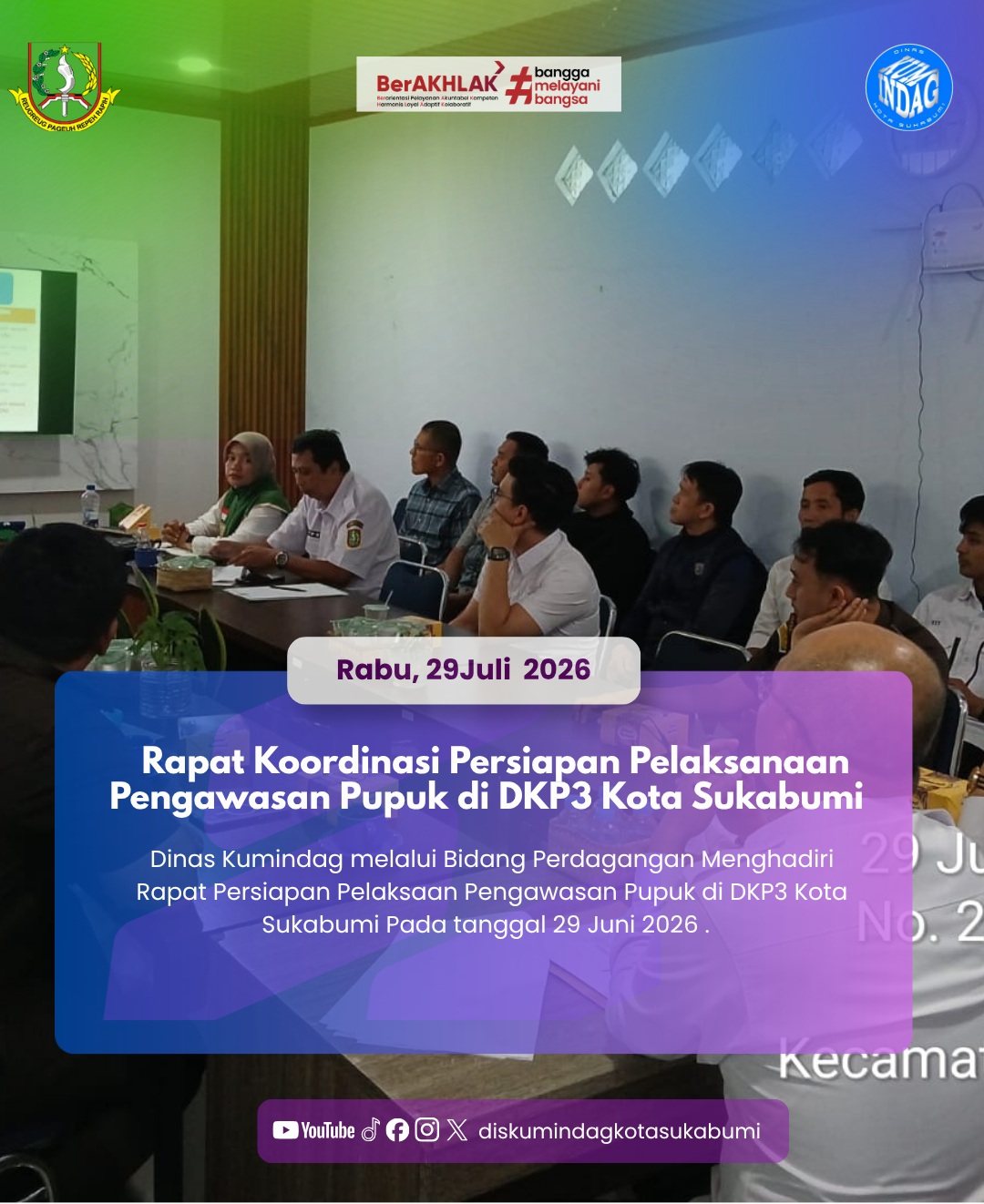 Dinas Kumindag Rapat Koordinasi Persiapan Pelaksanaan Pengawasan Pupuk di DKP3 Kota Sukabumi