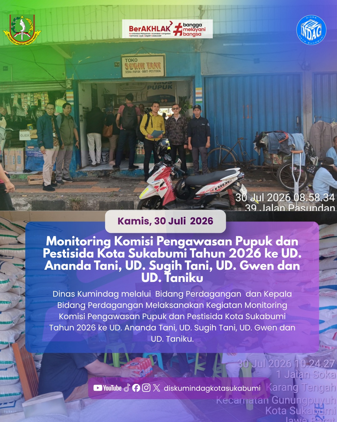 Dinas Kumindag Kota Sukabumi Melaksanakan Kegiatan Monitoring Komisi Pengawasan Pupuk dan Pestisida Kota Sukabumi ke UD. Ananda Tani, UD. Sugih Tani, UD. Gwen dan UD. Taniku